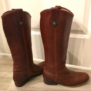 Frye Melissa Button Cognac Leather Knee High Boot